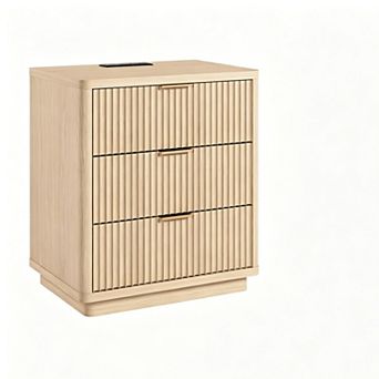 Modern Bedside Cabinet with 3 Spacious Drawers and Built-in Charging Station,corrugated pattern