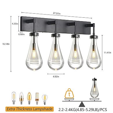 ZLAIQB 27.55" 4-Light Modern Glass Bathroom Wall Sconce
