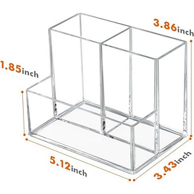 Clear Acrylic Pen Holder with 3 Compartments for Desk Organization
