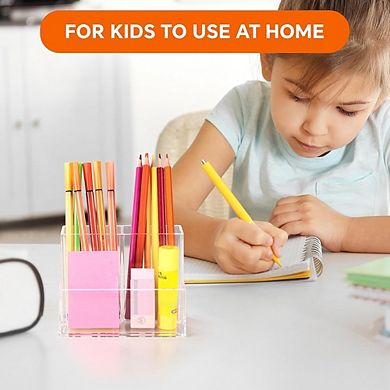 Clear Acrylic Pen Holder with 3 Compartments for Desk Organization