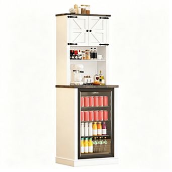 Farmhouse Coffee Bar with Mini Fridge Space, Microwave Shelf for Kitchen, Dining Room, Living Room