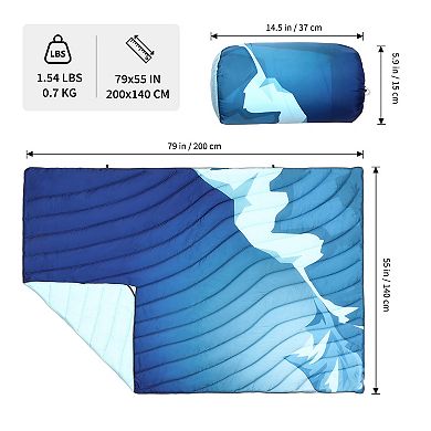 Waterproof Quilted Camping Blanket 79x55in Lightweight Packable Throw for Hiking Picnic Stadium