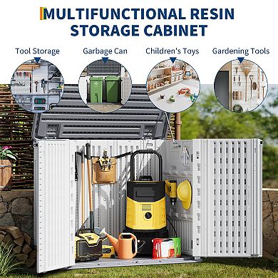 35 Cu Ft Outdoor Resin Storage Box Waterproof Cabinet for Patio Tools, Generator, Lawn Mower