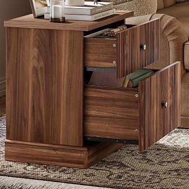 Modern Fluted Nightstand, Wood 24 Inch Bedside Table with 2 Drawers