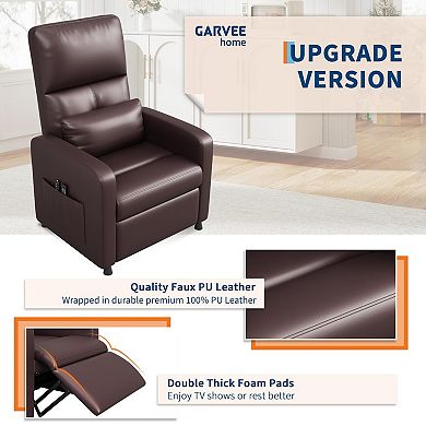 Game Room PU Leather Electric Recliner, Adjustable Power Reclining Chair with USB Port