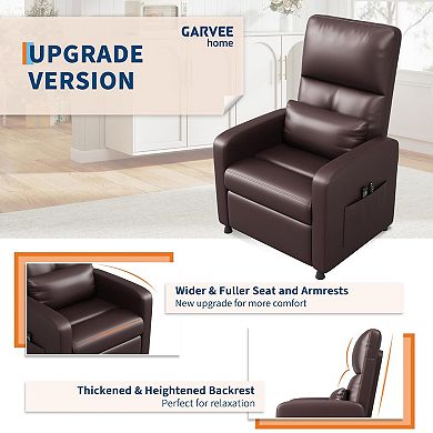 Game Room PU Leather Electric Recliner, Adjustable Power Reclining Chair with USB Port