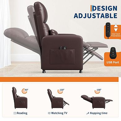 Game Room PU Leather Electric Recliner, Adjustable Power Reclining Chair with USB Port
