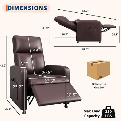 Game Room PU Leather Electric Recliner, Adjustable Power Reclining Chair with USB Port