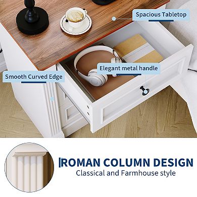 23.6" Wide Farmhouse Nightstand with Charging Station and 3 Drawers