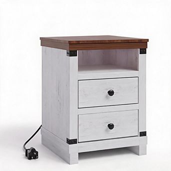 Modern Farmhouse Bedside Cabinet with Charging Station