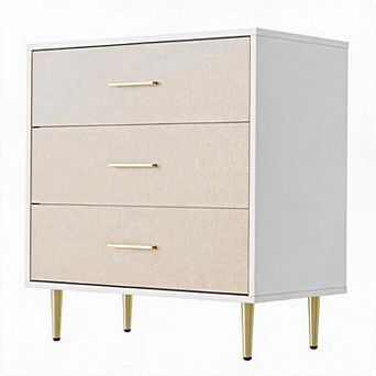 Modern White 3-Drawer bedside table - Gold Metal Handles and Legs