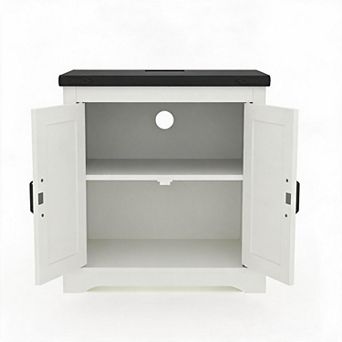 24" White Farmhouse End Table with USB Charging Station and Barn Door