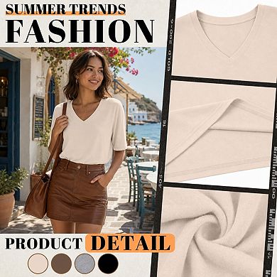 4-Pack Womens Half Sleeve V Neck Loose Fit Casual Summer Tops