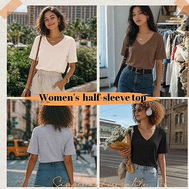 4-Pack Womens Half Sleeve V Neck Loose Fit Casual Summer Tops