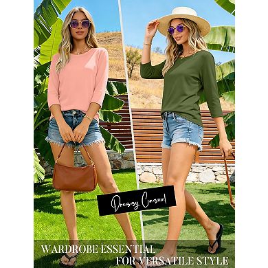 3-Pack Womens 3/4 Sleeve Crewneck Casual Loose Fit Tops For Work Vacation