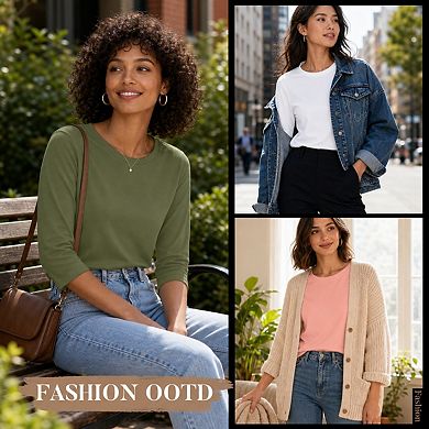 3-Pack Womens 3/4 Sleeve Crewneck Casual Loose Fit Tops For Work Vacation