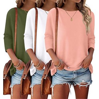 3-Pack Womens 3/4 Sleeve Crewneck Casual Loose Fit Tops For Work Vacation