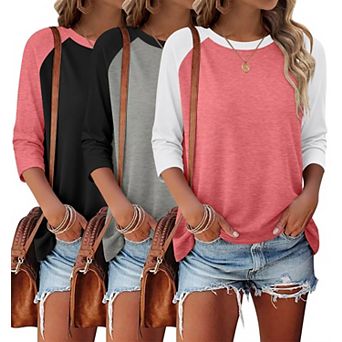 3-Pack Womens 3/4 Sleeve Crewneck Casual Loose Fit Tops For Work Vacation