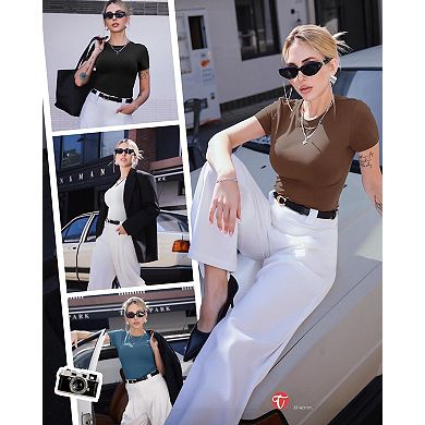6-Pack Womens Short Sleeve Slim Fit Crop Tops Casual Workout Tees