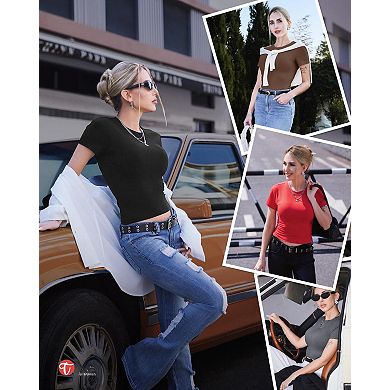 6-Pack Womens Short Sleeve Slim Fit Crop Tops Casual Workout Tees