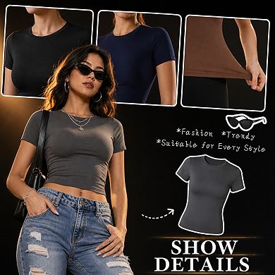6-Pack Womens Short Sleeve Slim Fit Crop Tops Casual Workout Tees