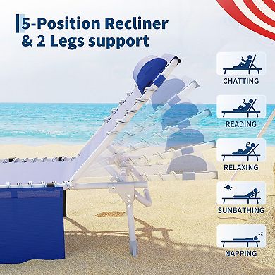 3-in-1 Adjustable Outdoor Lounge Bench with Face Hole, 5 Reclining Positions, Folding Side Table