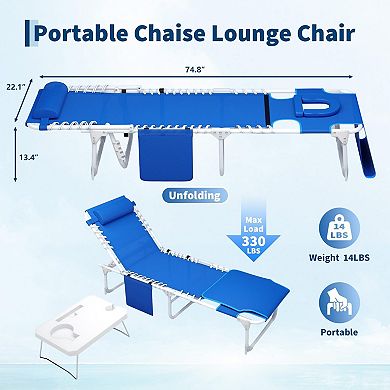 3-in-1 Adjustable Outdoor Lounge Bench with Face Hole, 5 Reclining Positions, Folding Side Table