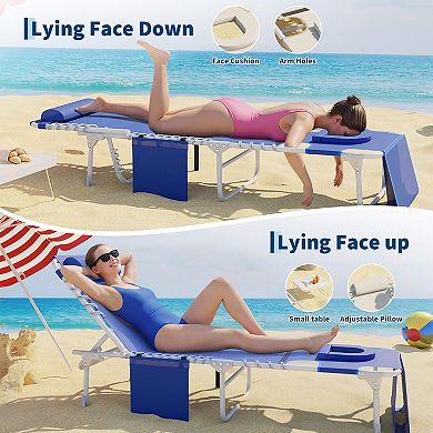 3-in-1 Adjustable Outdoor Lounge Bench with Face Hole, 5 Reclining Positions, Folding Side Table