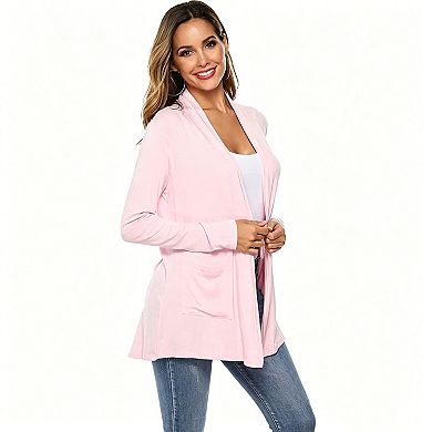 Kojooin Open Front Lapel Pocket Long Sleeve Casual Cardigan Outerwear Jacket
