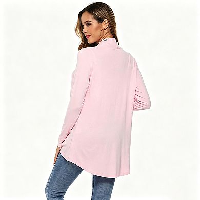 Kojooin Open Front Lapel Pocket Long Sleeve Casual Cardigan Outerwear Jacket