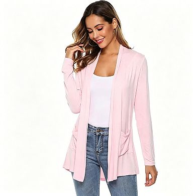 Kojooin Open Front Lapel Pocket Long Sleeve Casual Cardigan Outerwear Jacket