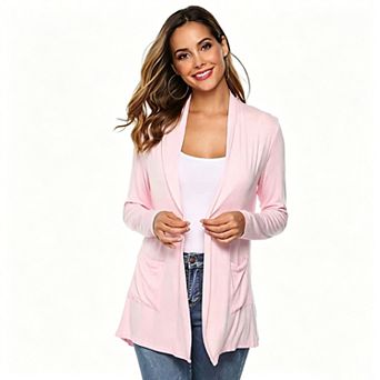 Kojooin Open Front Lapel Pocket Long Sleeve Casual Cardigan Outerwear Jacket