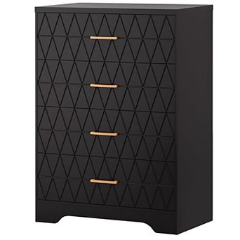 Modern 4 Drawer Dresser Tall Wooden Chest with Gold Handles Spacious Storage for Bedroom,