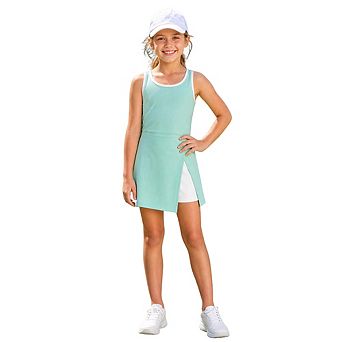 Girls Slit Hem Tennis Dress with Built-in Shorts, Kids Sleeveless Athletic Sport Dress