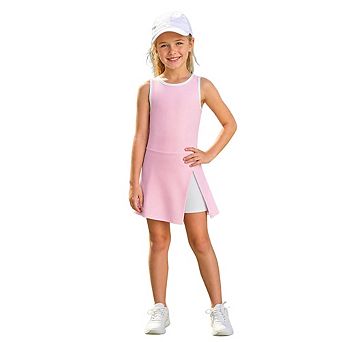 Girls Slit Hem Tennis Dress with Built-in Shorts, Kids Sleeveless Athletic Sport Dress