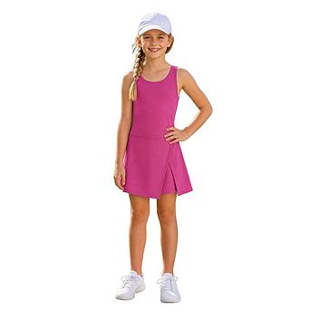 Girls Slit Hem Tennis Dress with Built-in Shorts, Kids Sleeveless Athletic Sport Dress