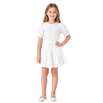Girls High Waist Tiered Ruffle Skirt, Kids Elastic Waist A-Line Short Skirt with Pockets