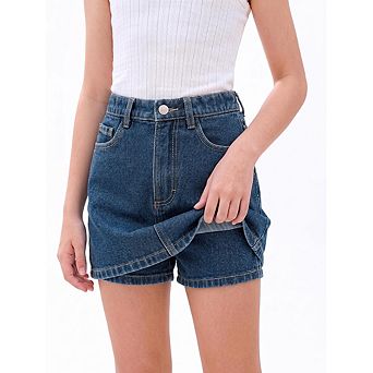 Girls Denim Skort, High Waisted A-Line Skirt Shorts with Pockets, Summer Casual