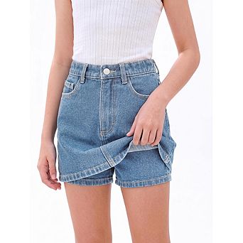 Girls Denim Skort, High Waisted A-Line Skirt Shorts with Pockets, Summer Casual