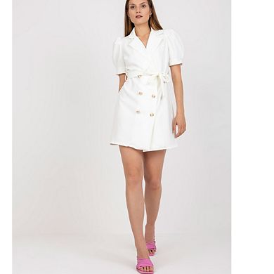 Women's Short Sleeve Notch Collar Blazer Dress with Belt