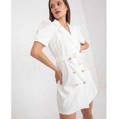 Women's Short Sleeve Notch Collar Blazer Dress with Belt