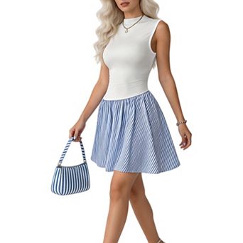 Women's Sleeveless Striped A-Line Mini Dress Casual Summer Sundress