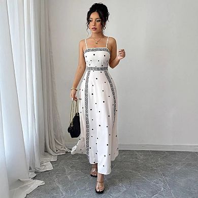 Women's Boho Maxi Dress Spaghetti Strap Smocked Flowy Long Summer Beach Sundress