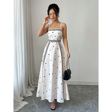 Women's Boho Maxi Dress Spaghetti Strap Smocked Flowy Long Summer Beach Sundress