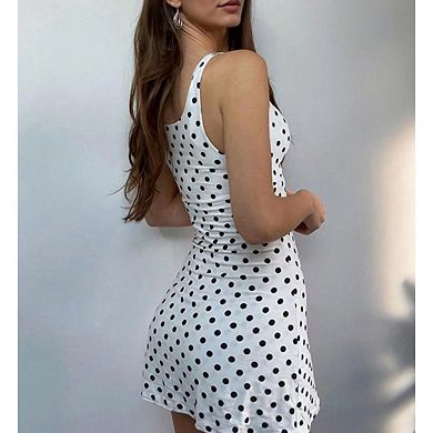Women's Polka Dot Tie Front Bodycon Mini Dress Date Night Summer Dress