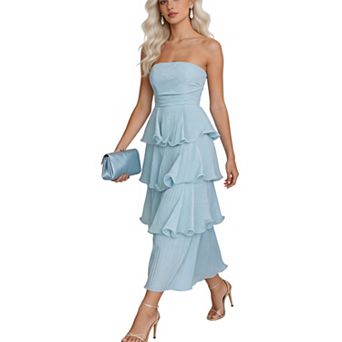 Women's Summer Strapless Boho Floral Maxi Dress Off Shoulder Tiered Wedding Guest Sundress