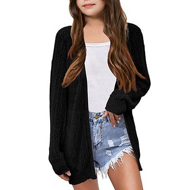 Girls Long Sleeve Open Front Hollow Knit Cover Up Cardigan Sweater