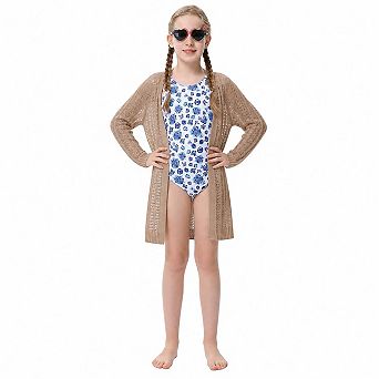 Girls Long Sleeve Open Front Hollow Knit Cover Up Cardigan Sweater