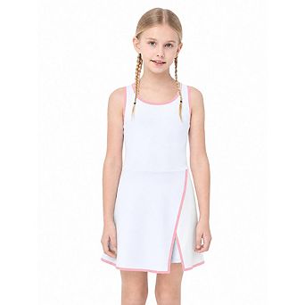 Girls Sleeveless Color Trim Tennis Dress with Built-in Shorts Athletic Sports Dress Sets