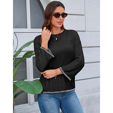 Women’s Crochet Knit Cover-Up Sweater with Crew Neck and 3/4 Sleeves